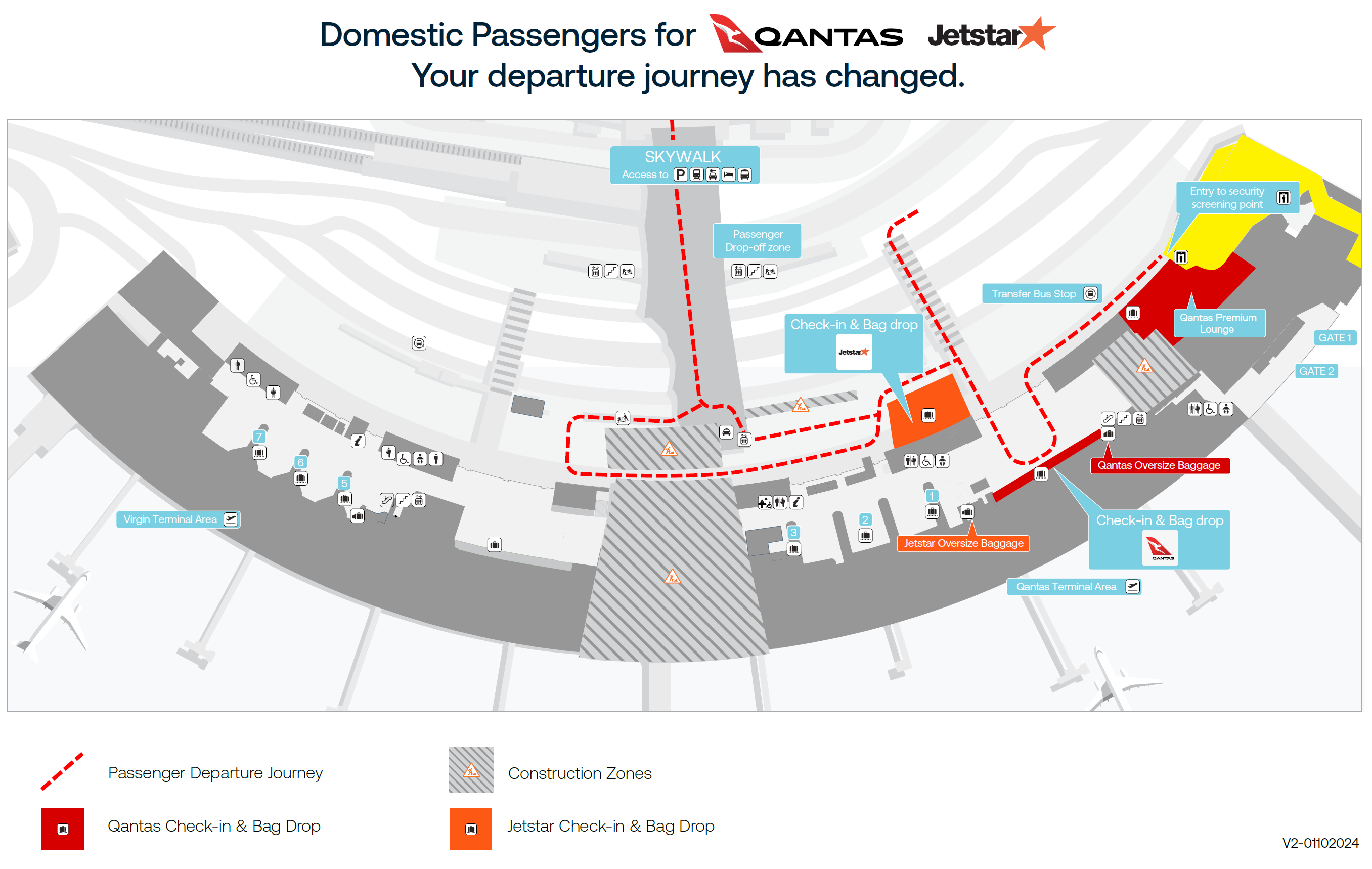 Domestic departure map for Qantas & Jetstar passengers Domestic departure map for Qantas & Jetstar passengers