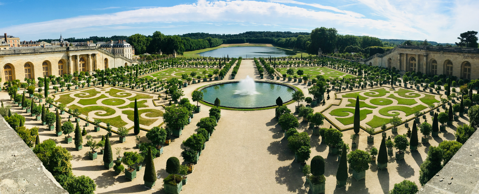 Panoramic view of Palace of Versailles gardens
