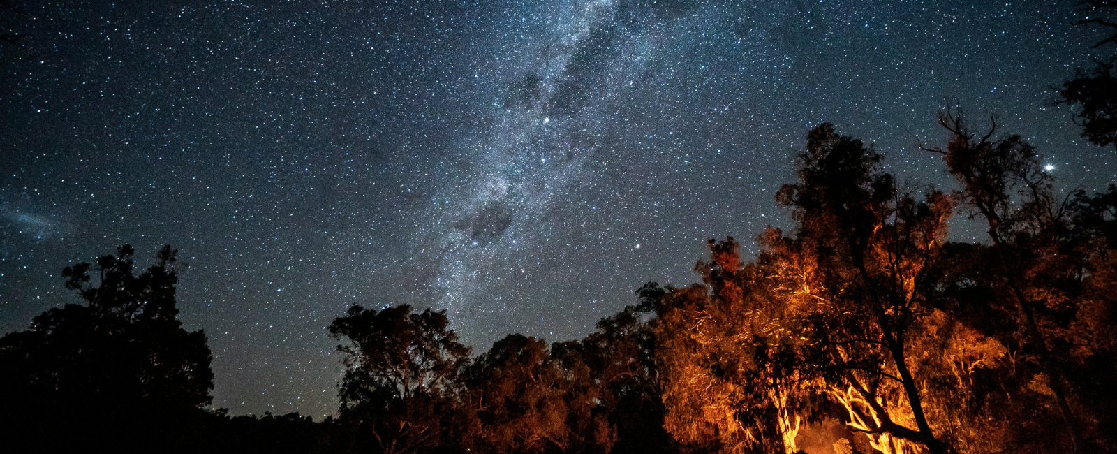 Blue Mountains, Australia camp fire under night sky