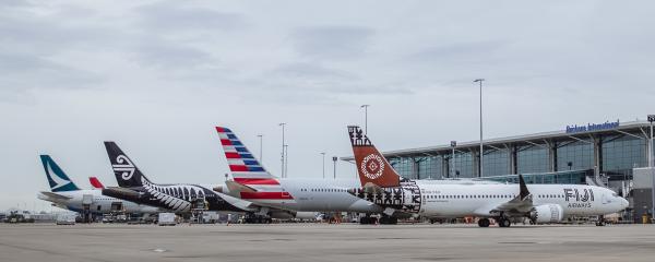 Four aircraft outside Brisbane Asirport internationalterminal