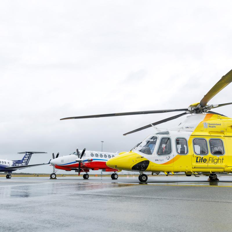 LifeFlight, Royal Flying Doctors & Queensland Police aircraft at Brisbane Airport